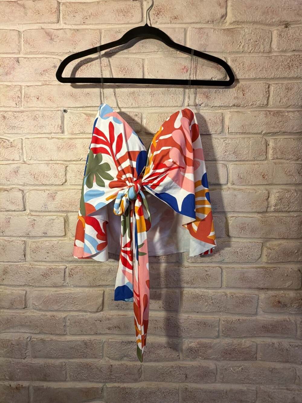 Vince Camuto Women's Multi-Colored Abstract Floral Print Tie-Front Halter Top